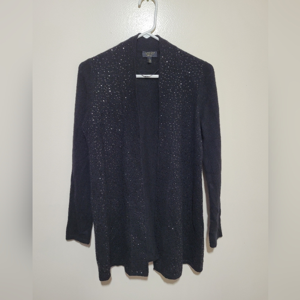 Cashmere Charter Club Luxury Black Cardigan With Squins